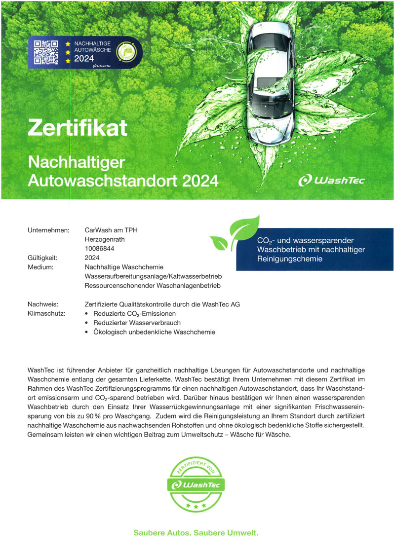 Zertifikat CarWash am TPH